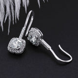 Silver Statement Cushion Cut Cubic Zirconia Hook Earrings E37