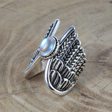 Silver Color Imitation Moonstone Angel Wings Ring R24