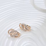 Rose Gold Color Geometric Shape Cubic Zirconia English Lock Earrings