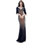 Evening Long Sparkle New Modified Illusion, Sequined Mermaid Maxi Gown Dress 76