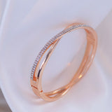 Trendy 2 Rose Gold Color Criss Cross with Cubic Zirconia on Bigger Bracelet B14