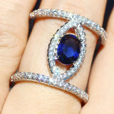 Fancy 2 Rings Silver Colored Bridged By Marquise Shape Silver Color, Oval Blue Cubic Zirconia Ring R36