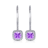 Silver Statement Cushion Cut Cubic Zirconia Hook Earrings E37