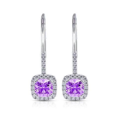 Silver Statement Cushion Cut Cubic Zirconia Hook Earrings E37