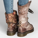 Mid-Calf Flat Vintage Sexy Steampunk PU Leather Retro Boots 16