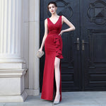 Women Sexy Party Soft Satin V Scoop Slit Evening Maxi Dress 59