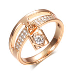 Rose Gold Color Lock Ring  With Cubic Zirconia Ring R11