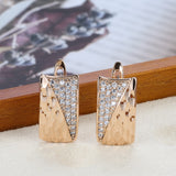 Rose Gold Color Cubic Zirconia Patterned Latch Back Earrings E26