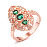 Rose Gold Hollow Oval Shape With Green & Colorless Cubic Zirconia Ring R15