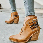 Women Ankle Boots, High Heels with 5 vintage Belt Buckle Accessories Boots 40