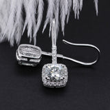 Silver Statement Cushion Cut Cubic Zirconia Hook Earrings E37