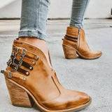 Women Ankle Boots, High Heels with 5 vintage Belt Buckle Accessories Boots 40