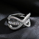 Silver Color Infiniti Sign Attached to Ring With Cubic Zirconia R22