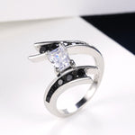 Cubic Zirconia Rectangle Cut with Modern Design Hyperbole Silver Color Ring R47