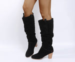 Calf High High Heel, Pointy Toe, Slouch Long Faux Suede Boots 59