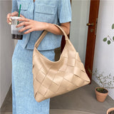 (44) Designer Casual PU Leather Handbag High Quality Paneled Weave Shoulder Bags for Women