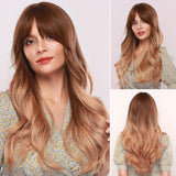 Long Multi Colored Water Wave Synthetic Wigs with Bangs (36)