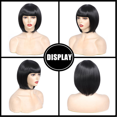 Short Synthetic Straight Bob Wig with Bangs (46)