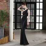 Elegant One Shoulder Soft Satin Evening , Women Faux Crystal Party Maxi Dress Long Dress 156