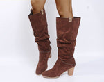 Calf High High Heel, Pointy Toe, Slouch Long Faux Suede Boots 59