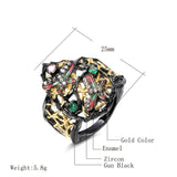 Black & Gold Color Metal With Enamel and multi-Colored Cubic Zirconia Ring R30