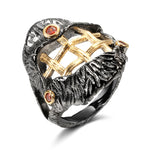 Black & Gold Color With Round Red Cubic Zirconia Ring R28