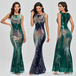 Sleeveless Boat-Neck Evening Party Shinning Sequins Mermaid Dress 11