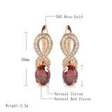 Rose Gold Color Figure Eight Red Cubic Zirconia Geometric Latch Back Earrings E13