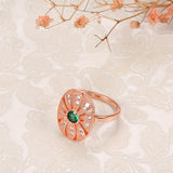 Rose Gold Color Hollow Oval Plate With Cubic Zirconia Ring R25