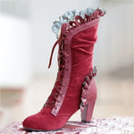 High Heel Faux Suede Lace Up Boots with Ruffles 70