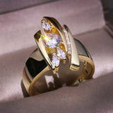 Gold Color Geometric Shape Hiphop Party Stylish Finger Rings with Cubic Zirconia  R45