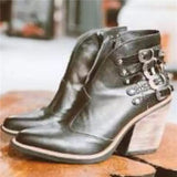 Women Ankle Boots, High Heels with 5 vintage Belt Buckle Accessories Boots 40