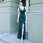 Women Sexy Party Soft Satin V Scoop Slit Evening Maxi Dress 59