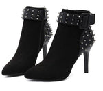 Thin High Heels Pumps, Pointed Toe Ankle Fashion Rivet Boots 21