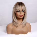 Medium Straight Hair Color Variations Synthetic Wigs with Bangs