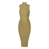 Sleeveless Knee Length Elegant Turtleneck Bandage Dress 145