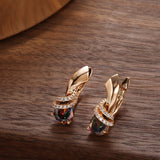 Rose Gold Color Multi Colored Pear Cubic Zirconia Latch Back Earrings E23