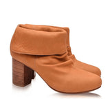 Solid PU Leather Chunky High Heels Slip On Boots 08