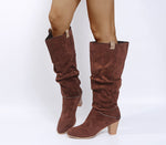 Calf High High Heel, Pointy Toe, Slouch Long Faux Suede Boots 59