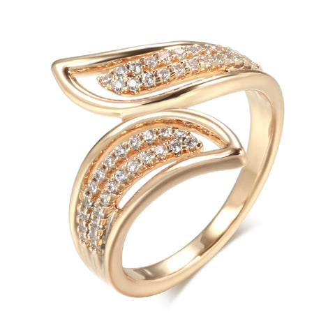 Rose Gold Color Flared Curve Cubic Zirconia Ring R14