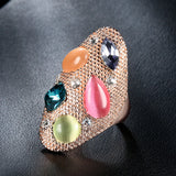 Rose Gold Color Colorful Imitation Opal And Multi-Colored Cubic Zirconia Ring R2