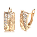 Rose Gold Color Cubic Zirconia Patterned Latch Back Earrings E26