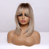 Medium Straight Hair Color Variations Synthetic Wigs with Bangs