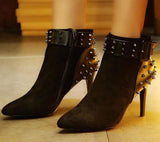 Thin High Heels Pumps, Pointed Toe Ankle Fashion Rivet Boots 21