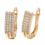 Rose Gold Color 4 Columned Cubic Zirconia Rectangle Shaped Latch Back Earrings E8