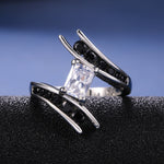 Cubic Zirconia Rectangle Cut with Modern Design Hyperbole Silver Color Ring R47