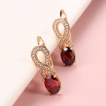 Rose Gold Color Figure Eight Red Cubic Zirconia Geometric Latch Back Earrings E13