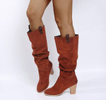 Calf High High Heel, Pointy Toe, Slouch Long Faux Suede Boots 59