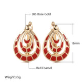 Unique Red Enamel Geometric Rose Gold Color Latch Back Earrings E39