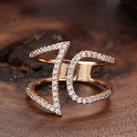 Rose Gold Geometric Hollow Line With Cubic Zirconia Ring R23